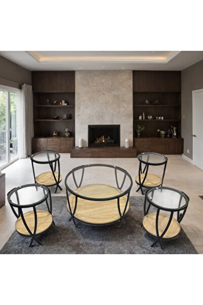 Tasamem Dafia 5-piece round glass sofa table set