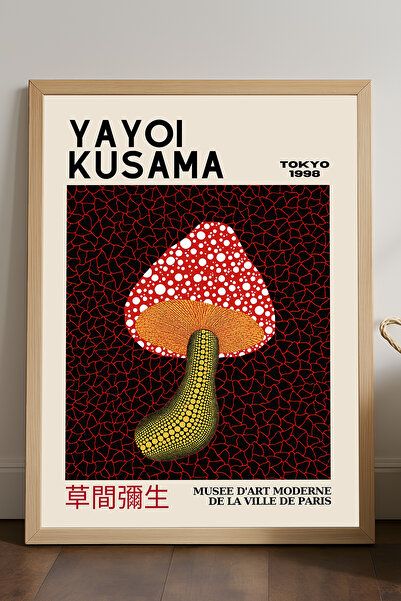Duvarda Poster înrămat din lemn natural Yayoi Kusama, pictură decorativă de p...