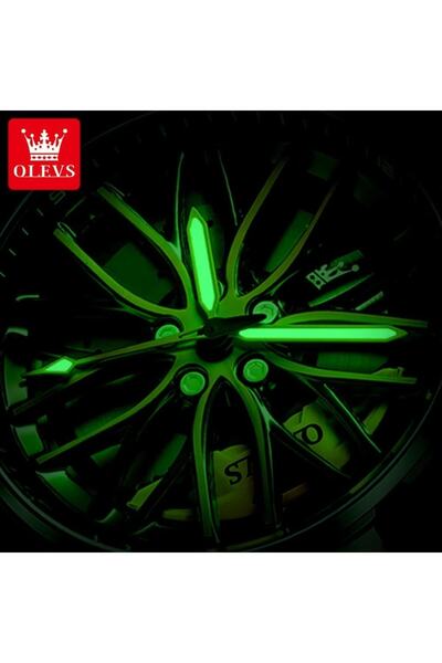 OLEVS MyRavadino F360 x Olevs™ Men's Automotive Wheel Watch - Quartz, Metal Bracelet (Green)