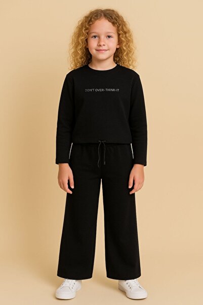 Midani Store Girl's Black Casual Tracksuit Set – Long Sleeve Sweatshirt and W...