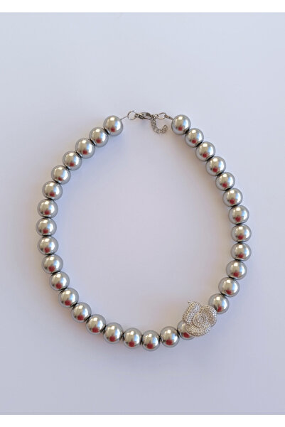 House of Crystals Colier cu Pandantiv Floare si Perle Placat cu Rodiu Rose