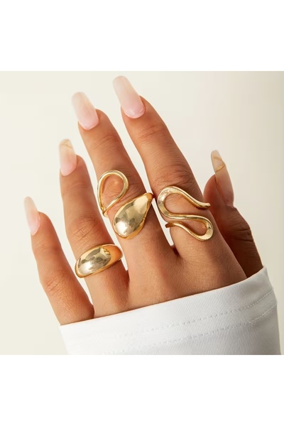 M SMİLE ALTIN KAPLAMA 3 LÜ SET MODERN EKLEM YÜZÜĞÜ