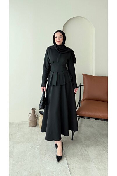 Miraydın Butik Waist-tied scuba skirt set - black