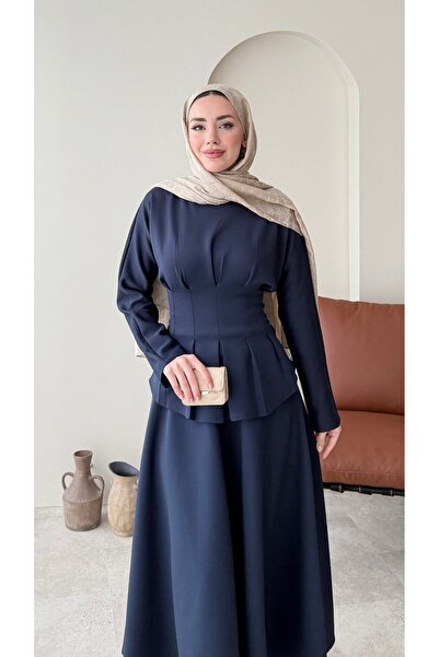 Miraydın Butik Scuba Suit with Tie-Waist Skirt – Navy Blue