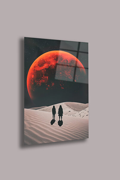 gxe.art Pictură pe sticlă de 4 mm cu peisajul lunii roșii – imprimare UV în s...