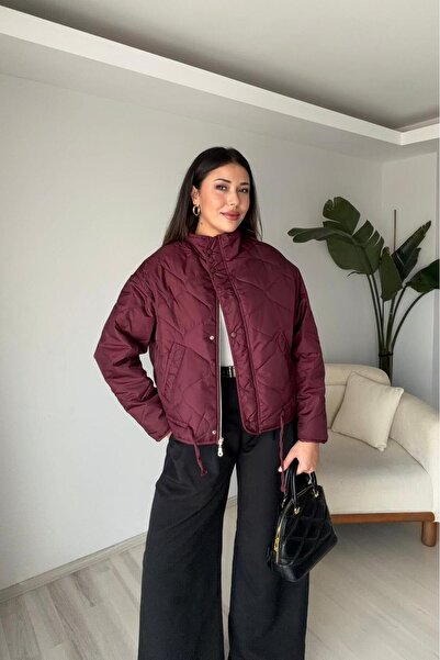 Güneş Kısa Kapitone Ceket - Bordo