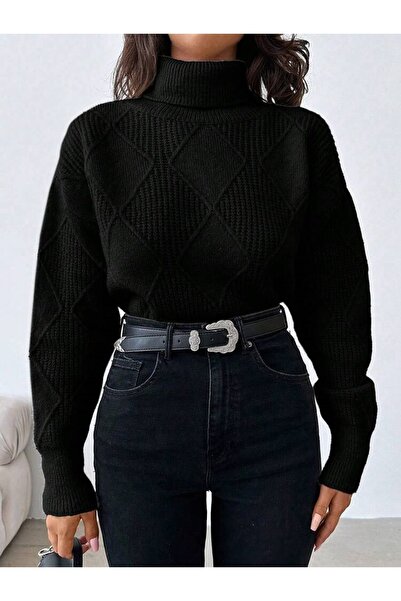 POİNE Women's Thessaloniki Baklava Patterned Women's Premium High Neck Sweater