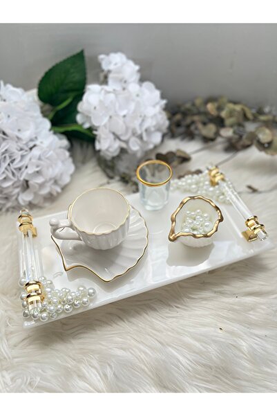 RESİNARTSHOP Epoksi İncili Dikdörtgen Damat Tepsi Seti Gold