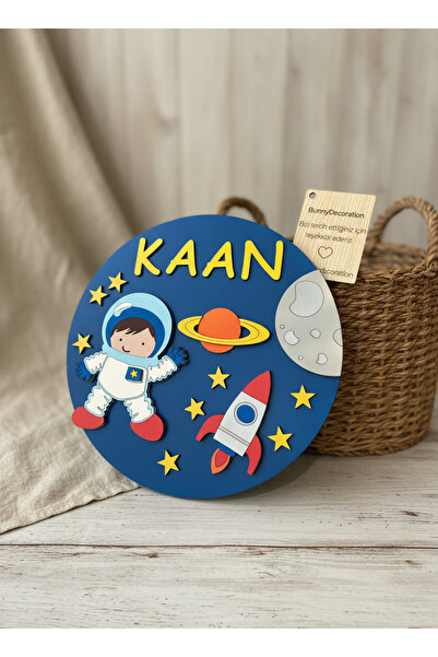bunnydecoration Astronot Temalı Ahşap Kişiye Özel Bebek ve Hastane Odası Kapı...