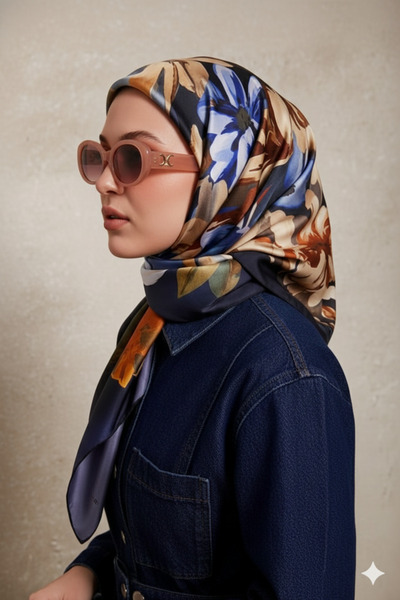 Levidor 100% Sura Silk Scarf – Navy Blue (Pure Silk, 90X90, Non-Slip Construc...