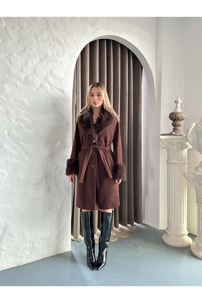 verabelle Long Faux Fur Detailed Coat