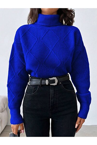 POİNE Women's Thessaloniki Baklava Patterned Women's Premium High Neck Sweater