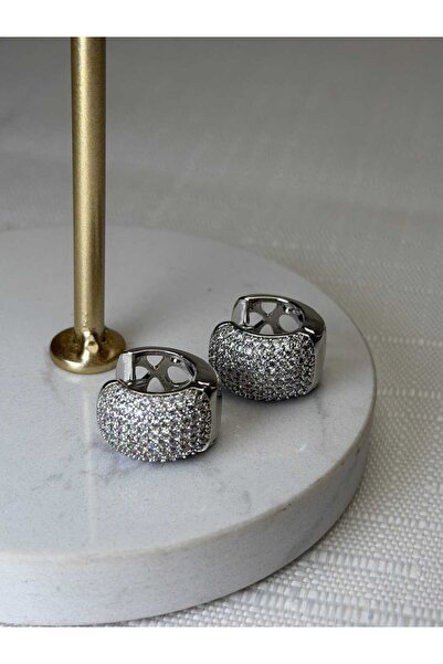 gingillo aksesuar Steel Silver Color Stone Thick Hoop Earrings