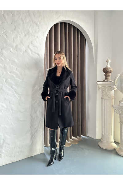 verabelle Long Faux Fur Detailed Coat