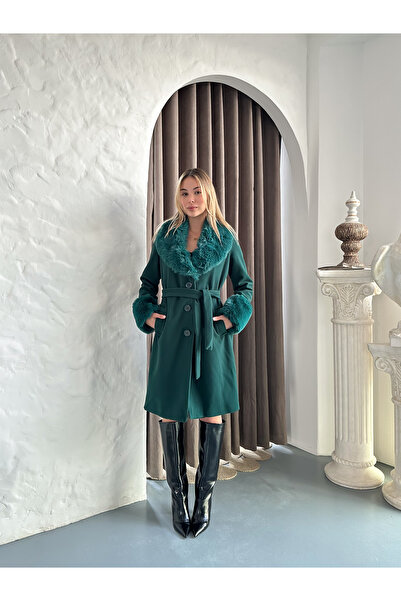 verabelle Long Faux Fur Detailed Coat