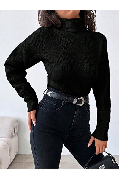 POİNE Women's Thessaloniki Baklava Patterned Women's Premium High Neck Sweater