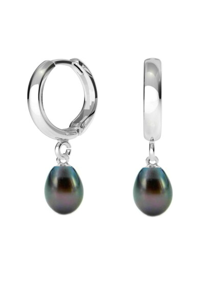 Kaskadda Cercei Perle Negre Teardrop, Reflex Albăstrui, Tip Creole, Argint 925 | KASKADDA®