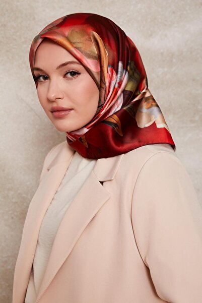 Levidor وشاح حرير سوري 100% - لون بوردو (حرير نقي، 90×90، بنسيج غير قابل للان...