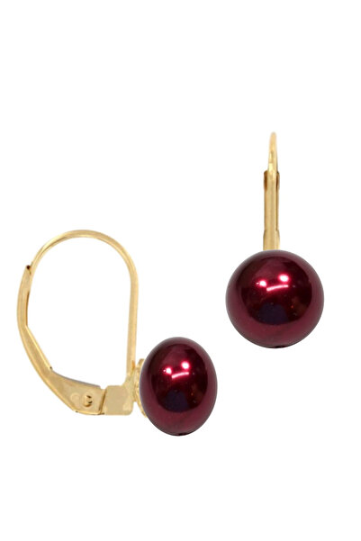 Kaskadda Cercei Perle Burgundy Naturale 7–8 mm, Aur Galben 14K, Formă Buton, Tortiță Închisă | KASKADDA®