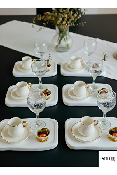 MajesteHome white Formo – MDF Minimal Kahve Sunum Tepsisi | beyaz 25x17- tepsi- kahve - fincan - 6li set