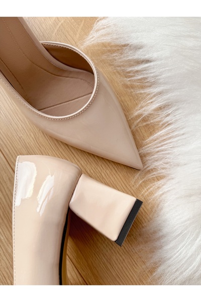 labor Selection Patent Leather Stiletto Pointed Toe Women's Heeled Shoes Thick Heel 9 cm