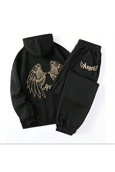 Oceanwear Bottom Top Tracksuit Set - Black Angel Printed Hooded Sweatshirt - ...