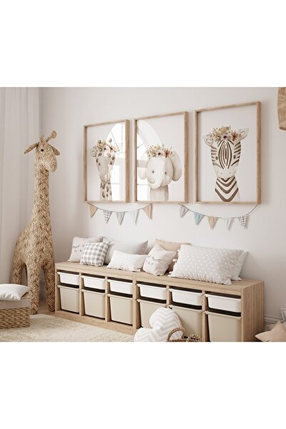 NinaStore Yabani Çiçek Hayvanlı Çocuk Odası Baskısı: Bohem Çiçek Dekoru