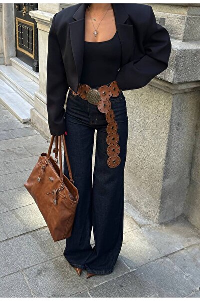 Diviny Γυναικείο τζιν παντελόνι με ψηλόμεσο ντεμπούτο ναυτικό μπλε με φαρδιά πόδια