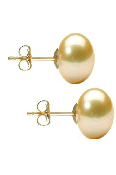 Kaskadda Cercei Perle Naturale Mari, Crem, de 9–10 mm, Buton, AAA, Aur 14K (aur 585), Tip Șurub | KASKADDA®