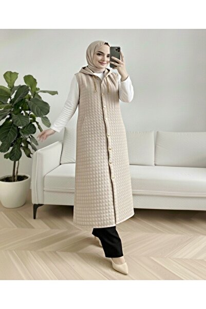 HİJABAYA Μακρύ γιλέκο με κουκούλα και τσέπες με κουμπιά