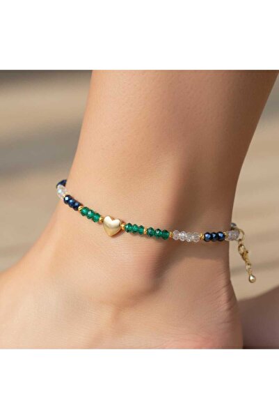 Ralp Moda Crystal Bead and Heart Detail Anklet