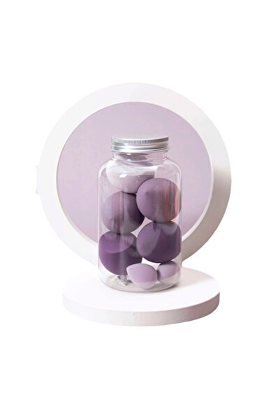 Valkry Set of 7 Makeup Sponges with Jar-Shaped Travel Box, Wet & Dry Use, Purple