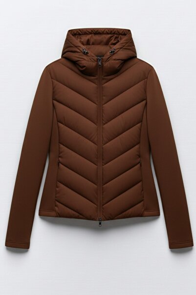 OTAKU Kadın Softshell Kollu Kapüşonlu Çift Cepli Termal Şişme Mont