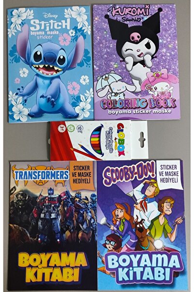 ada çanta kırtasiye 4 adet stickerli boyama kitabı ve 12 li kuru boya kalemi ...