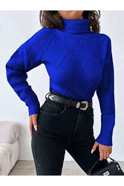 POİNE Women's Thessaloniki Baklava Patterned Women's Premium High Neck Sweater