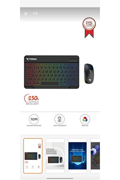 Doğa TMK-09 Siyah Şarj Edilebilir RGB Işıklı Kablosuz Klavye Mouse Seti