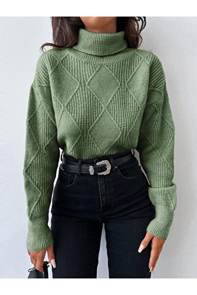 POİNE Women's Thessaloniki Baklava Patterned Women's Premium High Neck Sweater