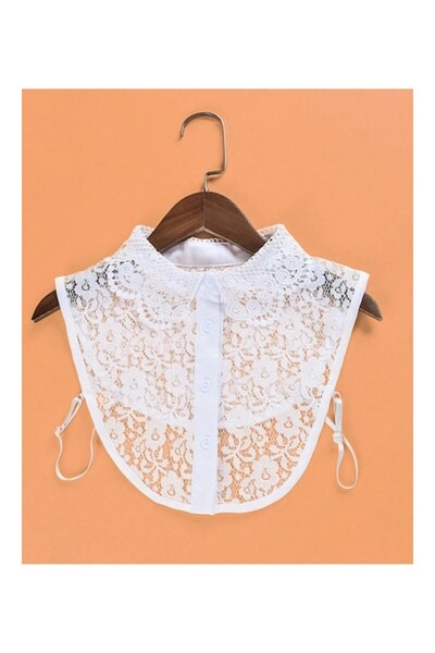 Valkry Detachable Lace Shirt Collar, White, With Straps, One Size
