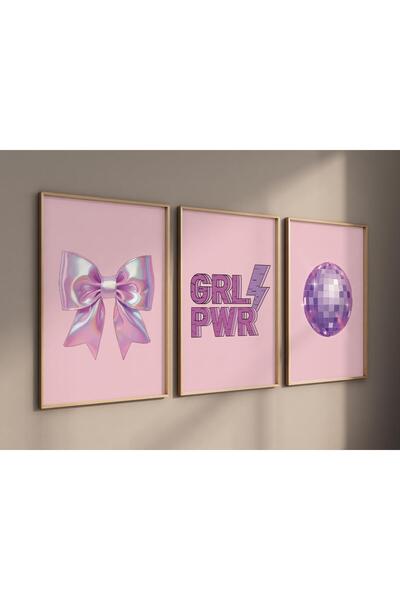 NinaStore Genç Kız Odası Sanat Baskıları: Fiyonk, Disko Topu, Kız Gücü