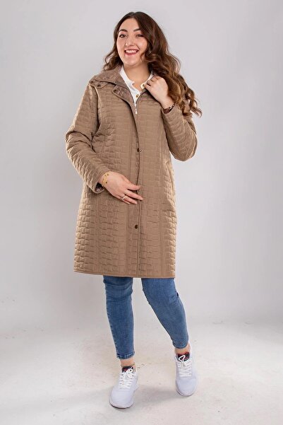 Sadık Collection Women's Plus Size Long Fur-Lined Mother's Model Copitone Coat 0412