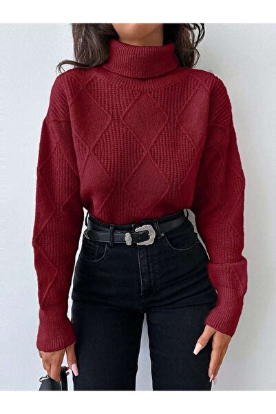 POİNE Women's Thessaloniki Baklava Patterned Women's Premium High Neck Sweater