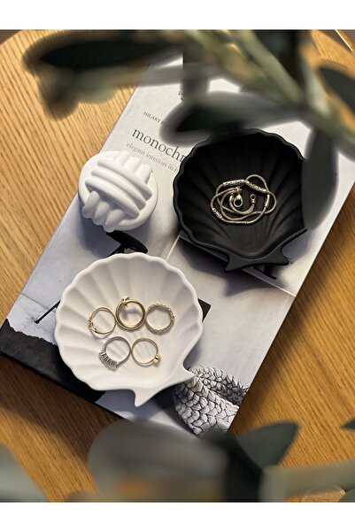 Otantik Dekoratif Siyah&Beyaz İstridye Tabak-Halat Obje Set