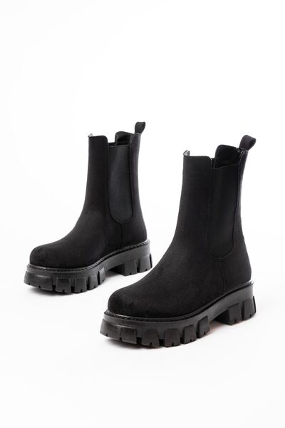 Zerenyus Zri̇n-299 Premium Black Suede High-Sole Elastic Daily Women's Boots