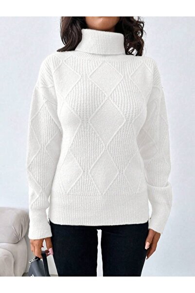 POİNE Women's Thessaloniki Baklava Patterned Women's Premium High Neck Sweater