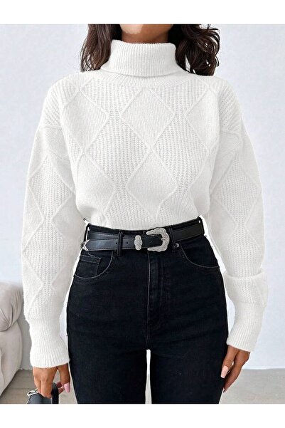 POİNE Women's Thessaloniki Baklava Patterned Women's Premium High Neck Sweater