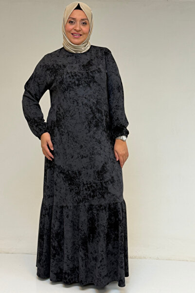 Eslina 52032 Rochie de mărime mare Rochie modală cu volane - Batik Black