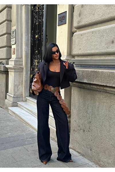 Diviny Γυναικείο τζιν παντελόνι με ψηλόμεσο ντεμπούτο ναυτικό μπλε με φαρδιά πόδια