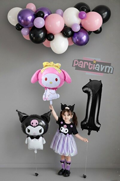 PARTİAVM بالونات كورومي وماي ميلودي السوداء مع سلسلة بالونات كاملة مع فيديو و...