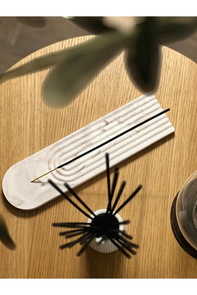 Otantik Dekoratif Kahverengi Mermer Desenli Tütsülük ve Vazo Seti