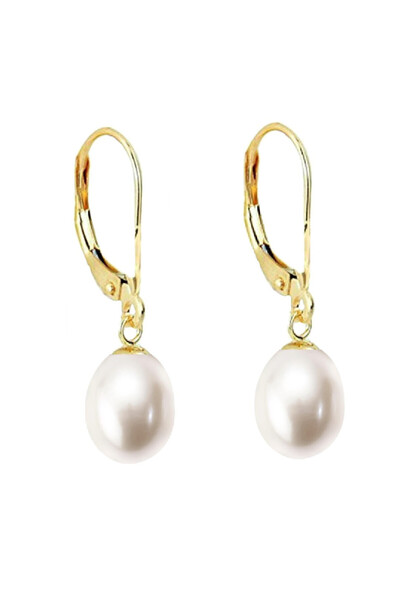 Kaskadda Cercei Perle Naturale Albe 8/5 mm, Formă Lacrimă, Aur 14K (aur 585), Calitate AAA | KASKADDA®